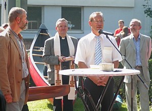 von links nach rechts: 1. Vorsitzender Romberg, Pfarrer Waldorf, Bürgermeister Bernarding und KVR-Präsident Weber